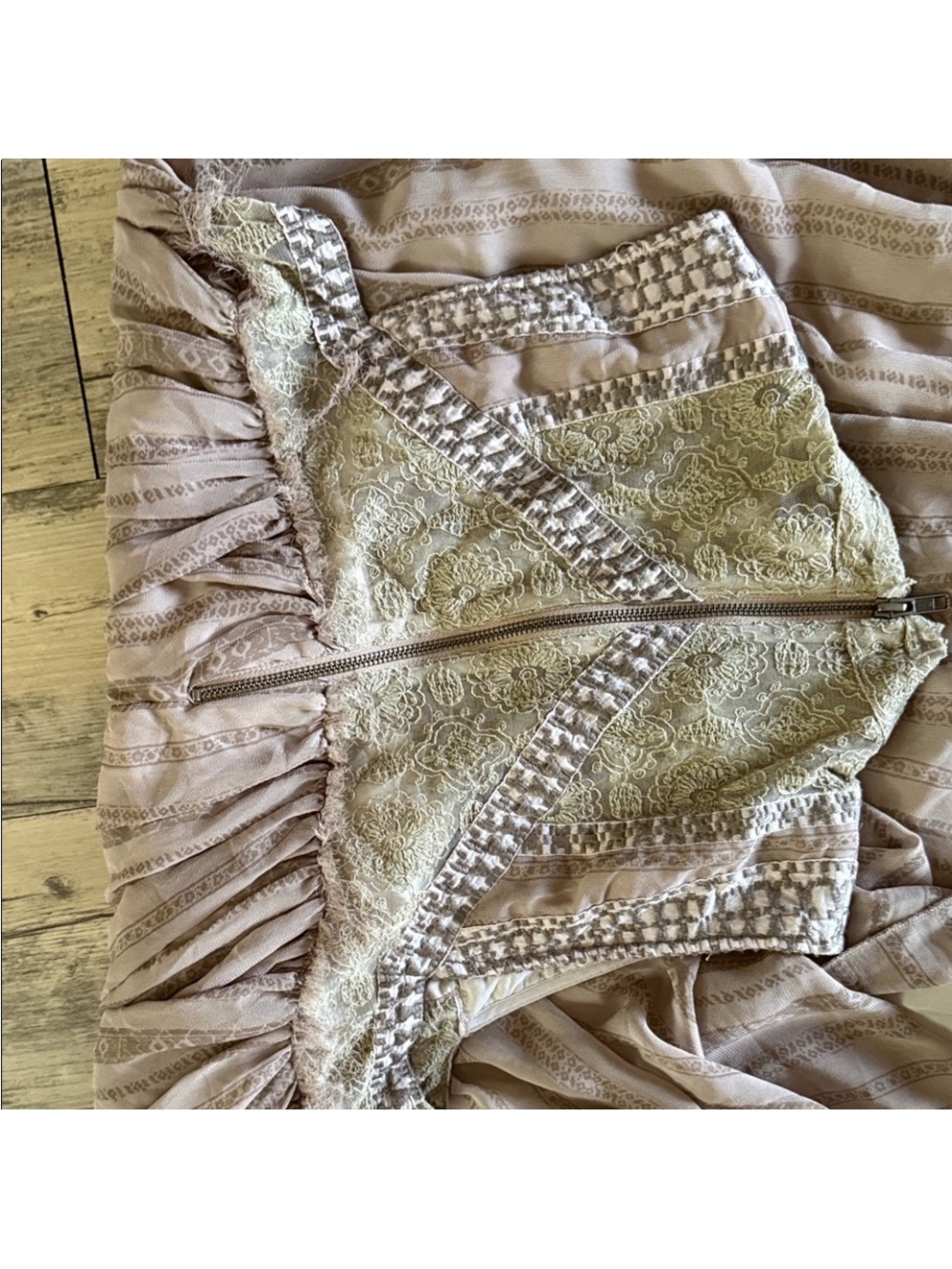 We The Free Lace & Embroidered Mini Dress in Taupe Cream - Picture 6 of 10